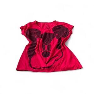 Vintage Disney Red “Evil Mickey” Graphic V Neck Tee Junior L Fits like womens S